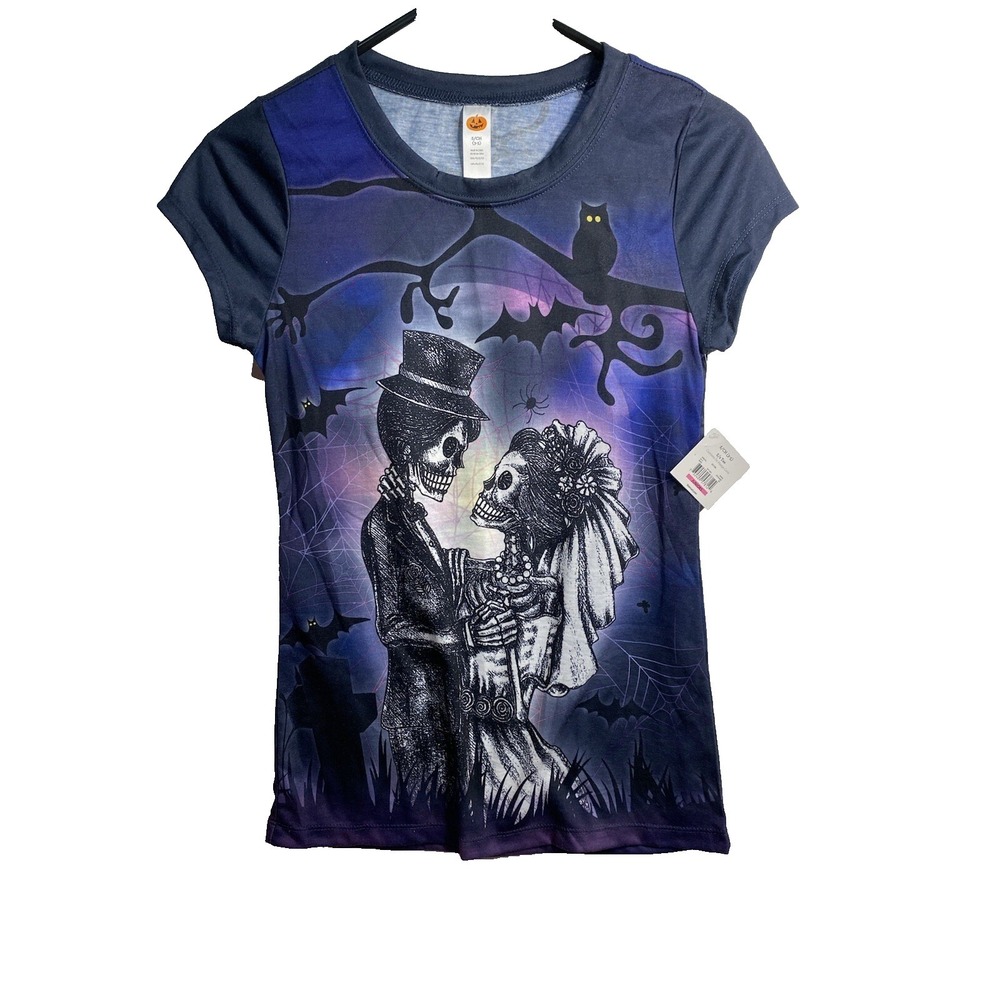 halloween womens short sleeve skeleton shirt size‎ small 3 5 bride groom